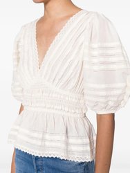 Mable Cambric Puff-Sleeve Pleated Top