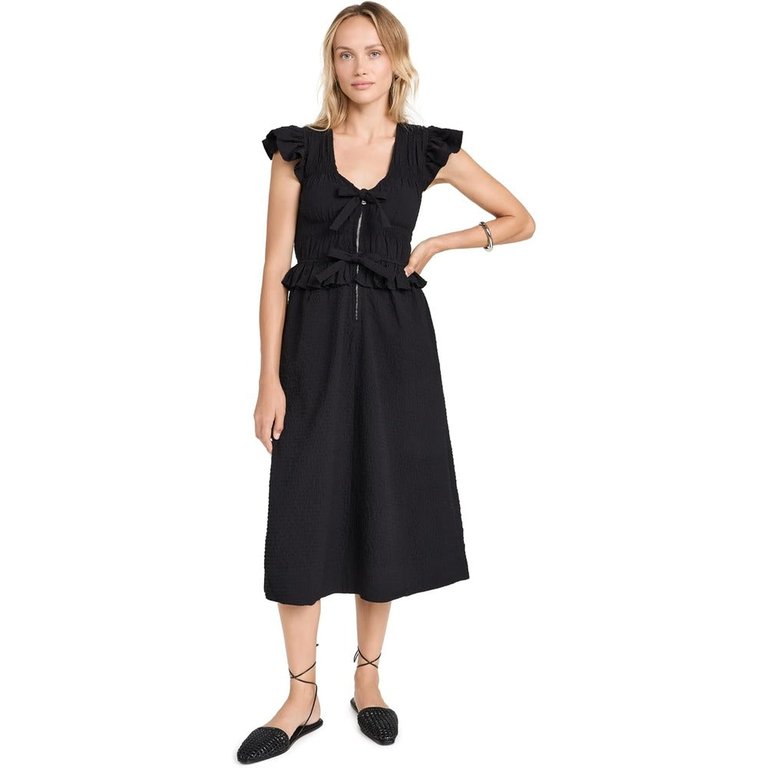 Sea Women's Regina Seersucker Flutter Sleeve Dress, Black - Black