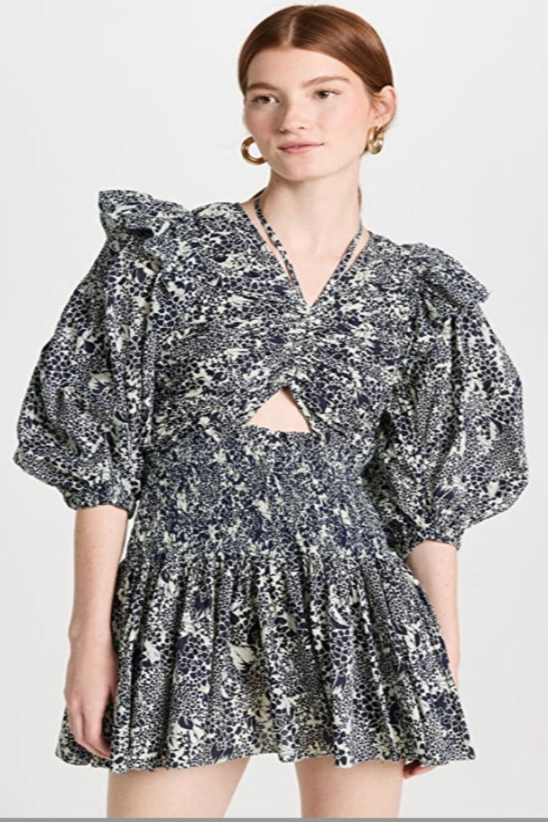 Priya Print Puff Sleeve Romper (Final Sale) - Navy