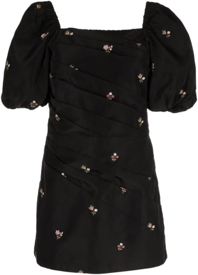 Rubina Embroidery Short Sleeves Polyester Puff Sleeves Draped Dress