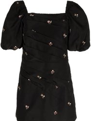 Rubina Embroidery Short Sleeves Polyester Puff Sleeves Draped Dress