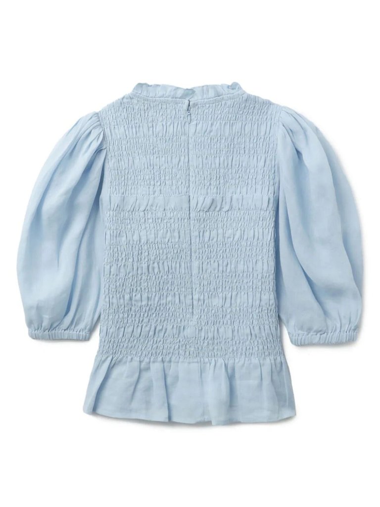 Sea Ny Women's Cole Smocked Ramie Long Sleeve Blouse, Sky