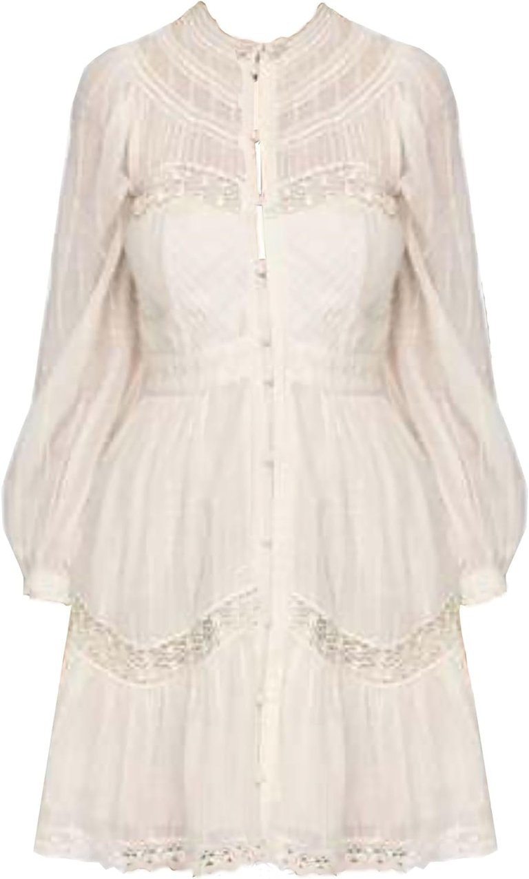 Women Haven Cotton Dobby Long Sleeve Pintucked Mini Dress Cream