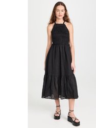 Women's Cole Smocked Ramie Midi Dress - Black