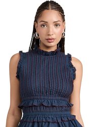 Women's Mable Cambric Sleevless Pleated Dress - Blue
