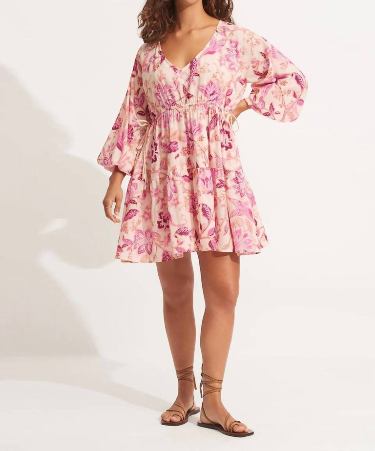 Ls Short Dress - Pink Floral