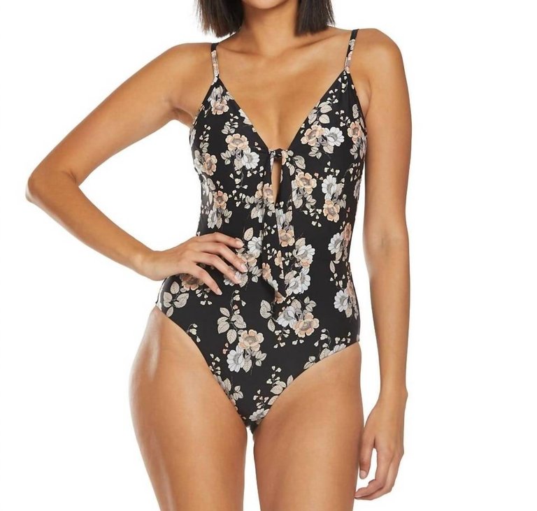 Splendour Tie Front One Piece Swimsuit In Black - Black