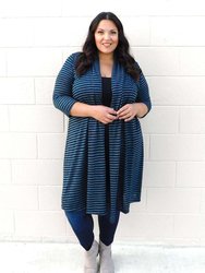 Knit Long Parker Cardigan - Blue and Black