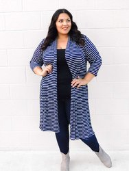 Knit Long Parker Cardigan - Navy and White