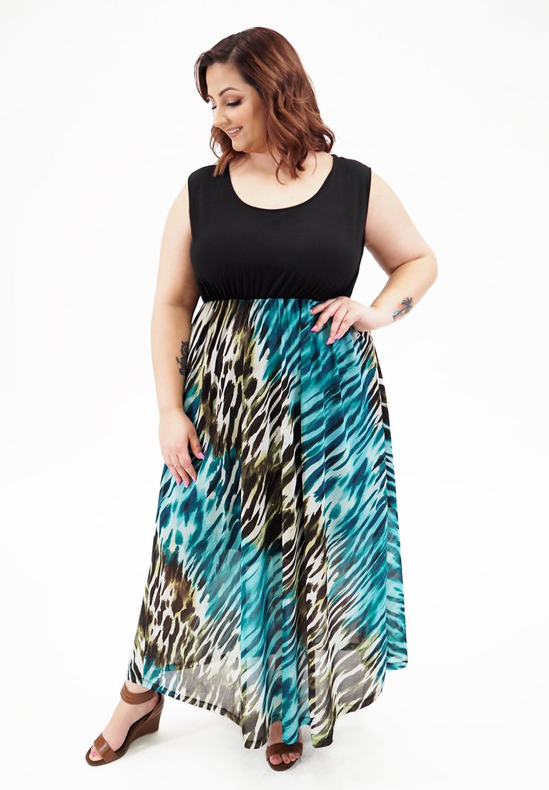 Paris Maxi Dress - Teal Animal Print