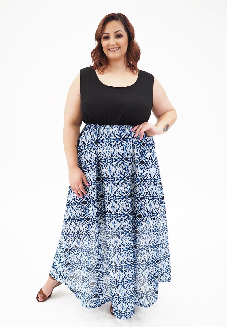 Paris Maxi Dress - Blue and White Print