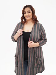 Ruby Cardigan - Grey Red Stripe