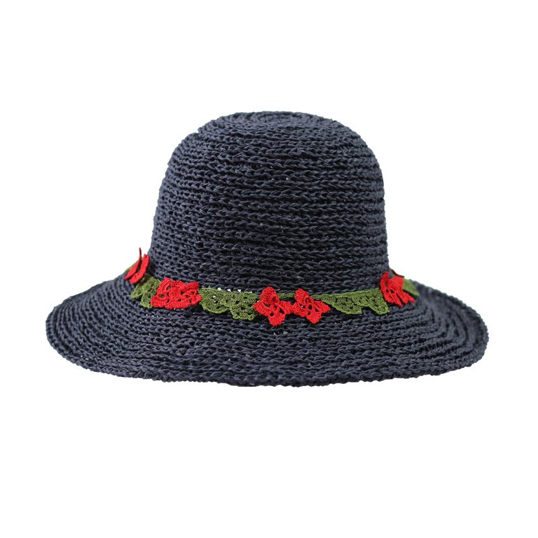 Evie Straw Sunhat - Navy/Red