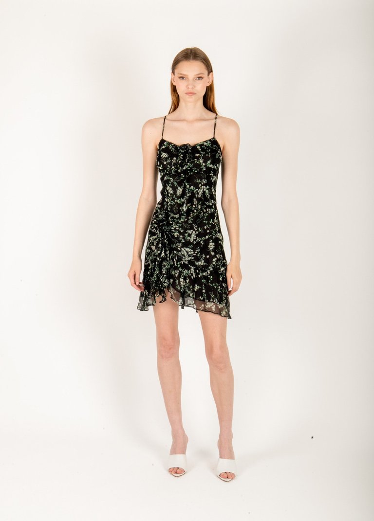 Alyssa Dress - 100% Silk Chiffon - Green Garden Flower