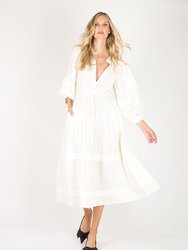 Cecile Dress - Organic Cotton with All-over Embroidery - Creme