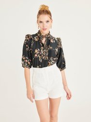 Kacey Top - Cotton Silk - Black Floral