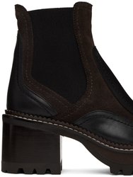 Women's Black Leather Heeled Booties - Black