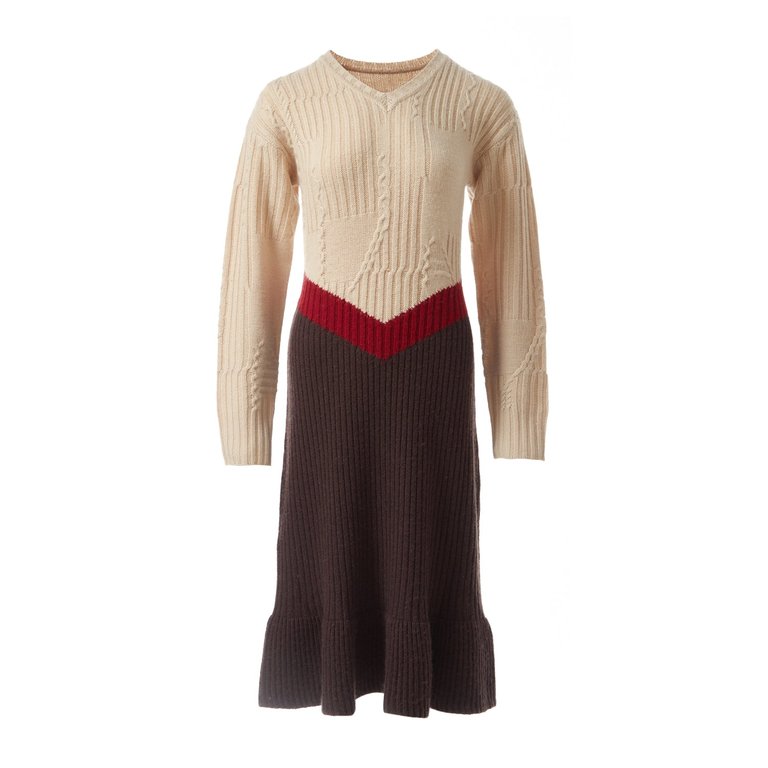 Finn Cable Knit Sweater Dress - Rubby/Ivory/Brown