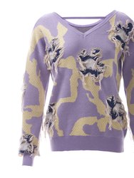 Helsinki Distressed Floral Pullover - Purple