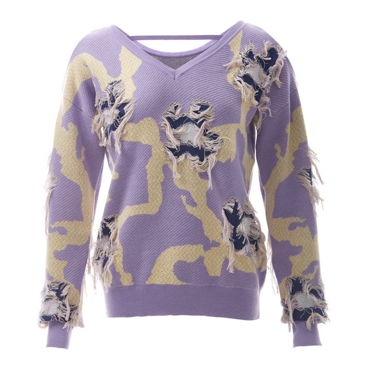 Helsinki Distressed Floral Pullover - Purple