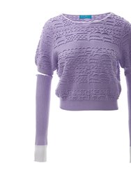 Tuck Stitch Pullover With Detachable Sleeves - Purple