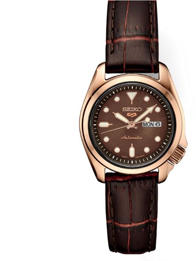 Seiko 5 Womens Sports Collection Watch - Brown Leather/Rose Gold product