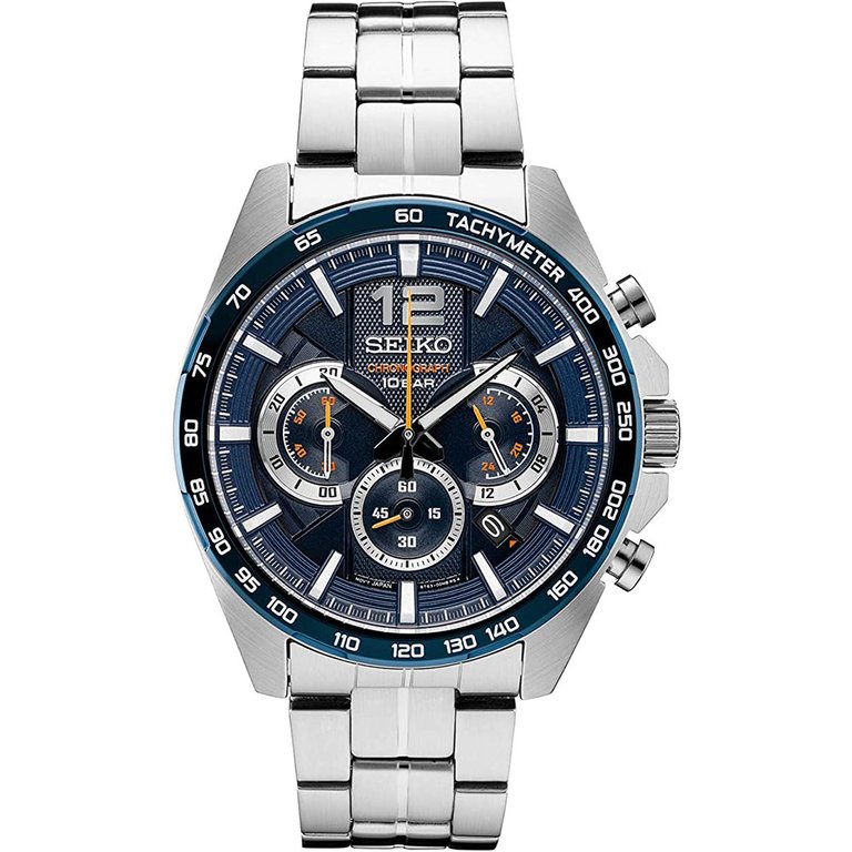 Mens SSB Essentials Series Chronograph Watch - Stainless Steel/Blue Dial - Blue