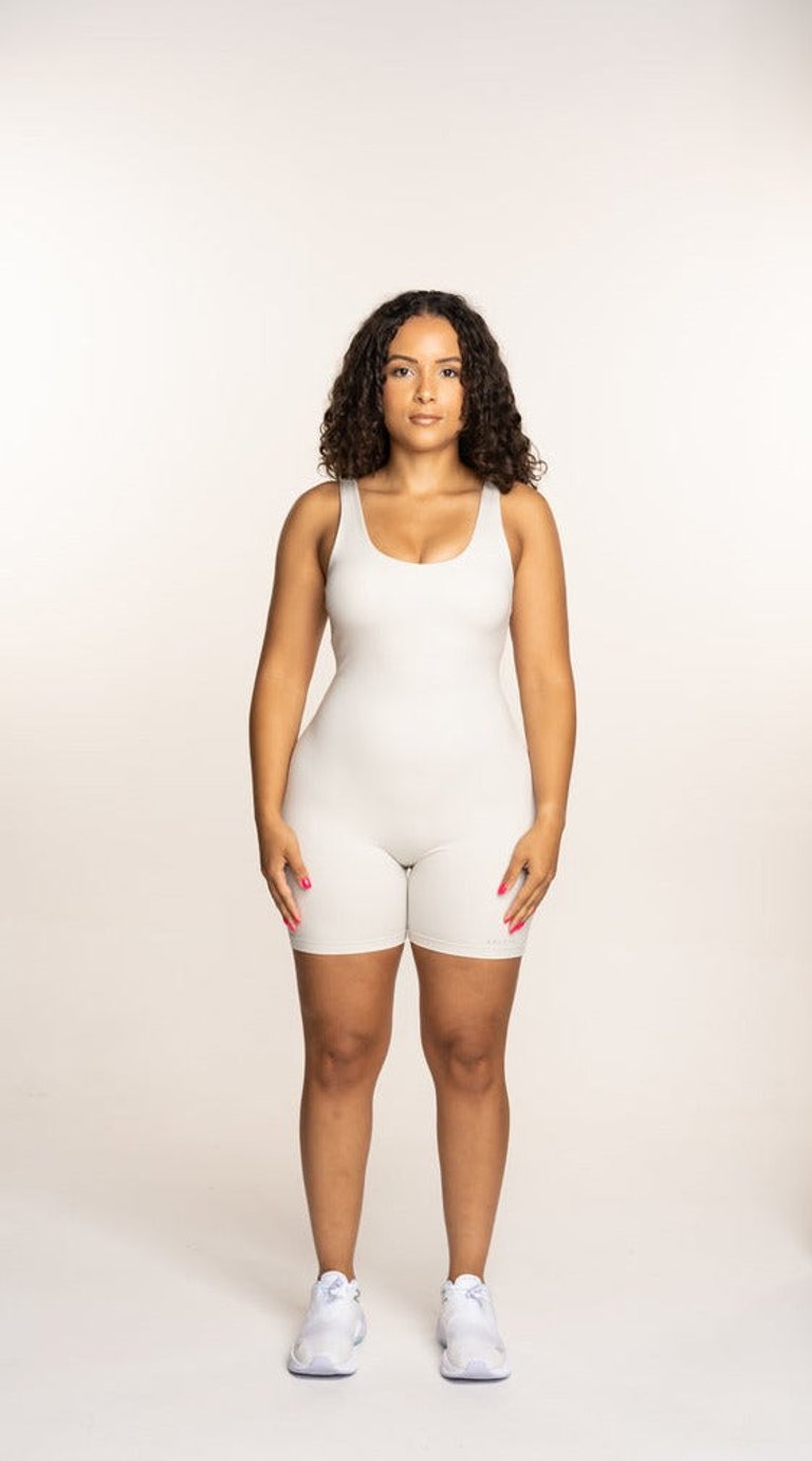 Clëo Unitard (Beige) - Floral White