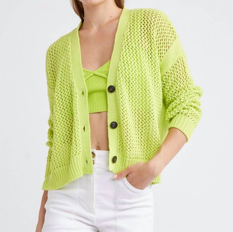 Maggie Fishnet Cardigan In Citron - Citron