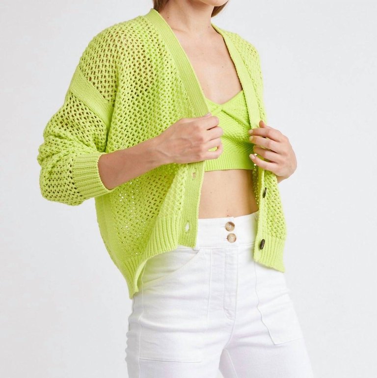 Maggie Fishnet Cardigan In Citron