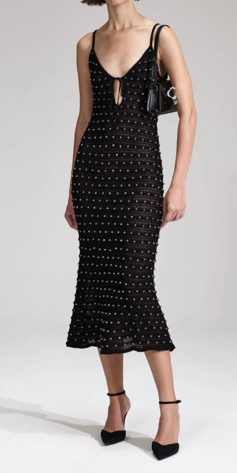 Black Beaded Knit Midi Dress In Black - Black