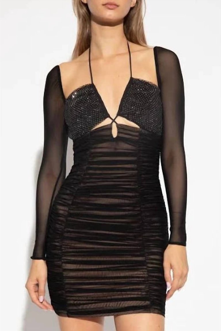 Diamante Fishnet Mini Dress - Black