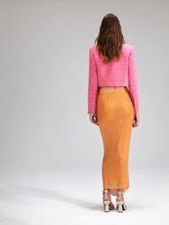 Orange Rhinestone Mesh Midi Skirt (Final Sale)