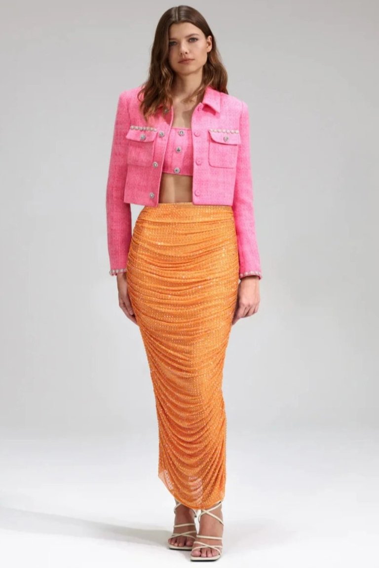 Self-Portrait Orange Orange Rhinestone Mesh Midi Skirt (Final Sale)