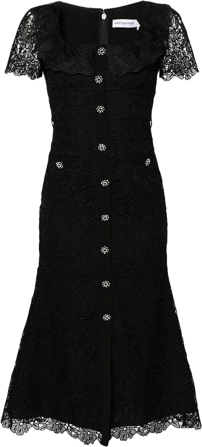 Self Portrait Women's Black Giupure Lace Midi Dress - Black