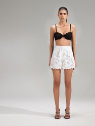 White Cotton Lace Shorts - White