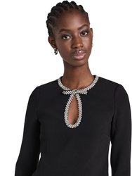 Women's Black Polyester Crepe Diamante Long Sleeves Top