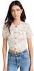 Women's Cord Lace 100% Cotton Button Down Blouse Top Cream - White