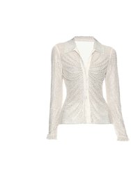 Women's Cream Rhinestone Mesh Top - Cream