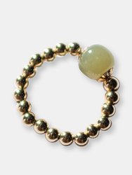 Arya — Jade And Beaded Gold Stretch Ring - Green