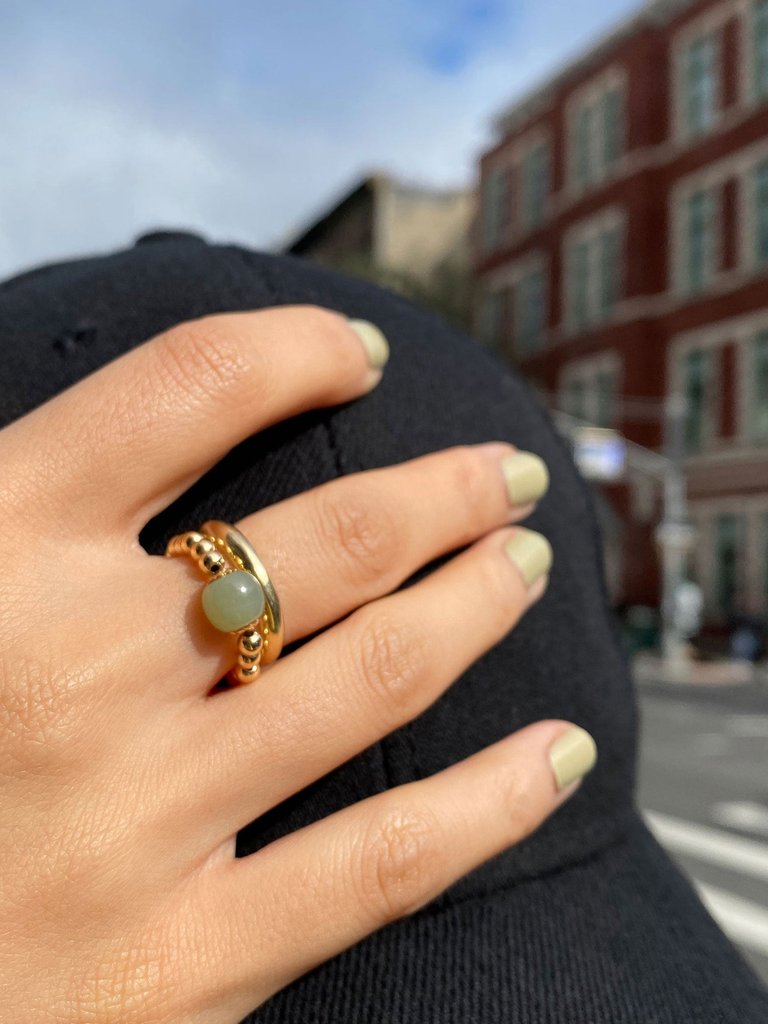 Arya — Jade And Beaded Gold Stretch Ring