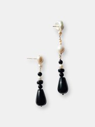 Chess — Pearl Black Agate Earrings - Black