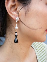 Chess — Pearl Black Agate Earrings