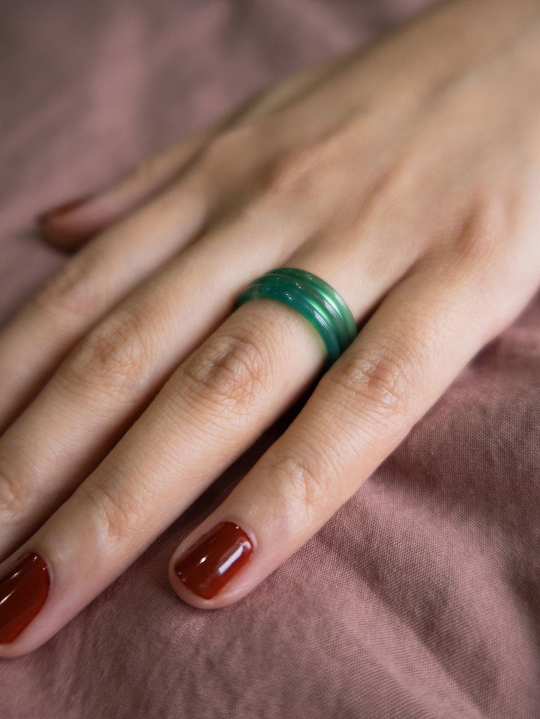 Forest — Green Jade Stone Skinny Stacking Rings