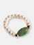 Isa — Jade and Beaded Pearl Stretch Ring - Green/White