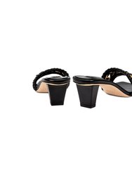 Almeria Black Mid-Heel Sandal