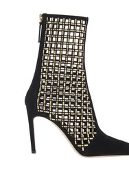 Elora Black High-Heel Ankle Boot - Black/Antique Gold