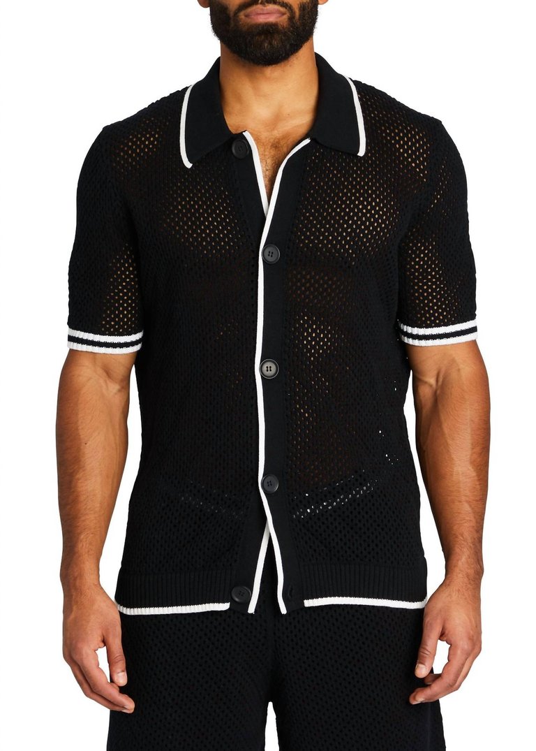 Michael Crochet Cardigan In Black/white - Black/white