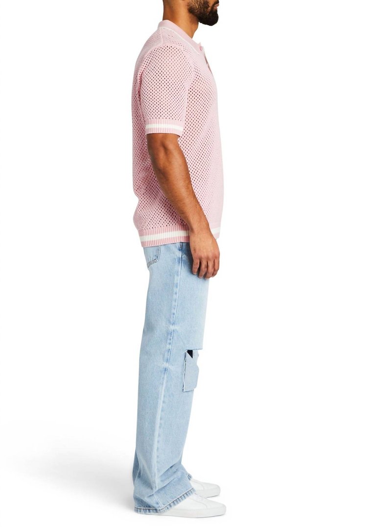 Zane Crochet Polo In Pink/white