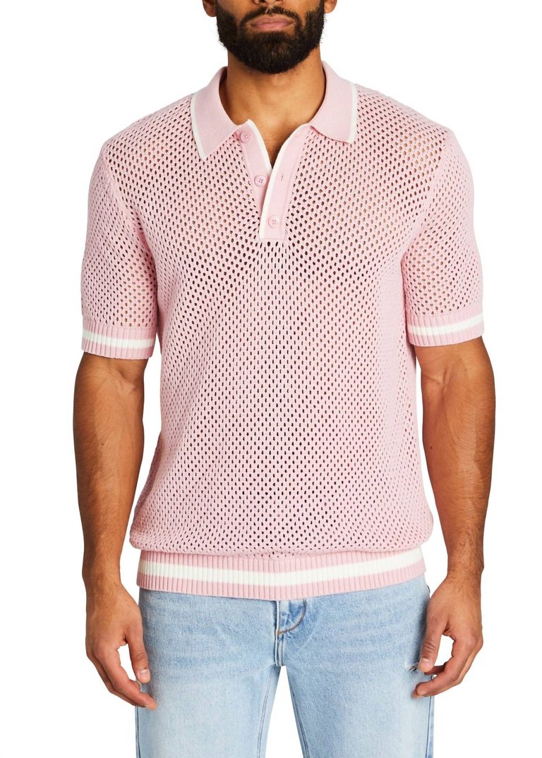 Zane Crochet Polo In Pink/white - Pink/white